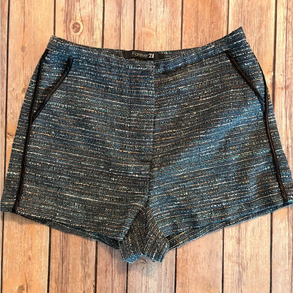 Forever 21 Black and Blue Tweed-like High-Waist Shorts